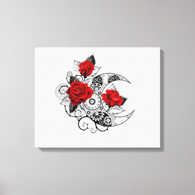 Impressão Em Tela Crescente Mecânico com Rosas vermelhas (Frente)