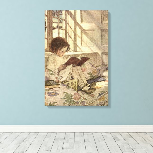 Impressão Em Tela Criança Vintage lendo um livro, Jessie Willcox Smi (Insitu(piso de madeira))