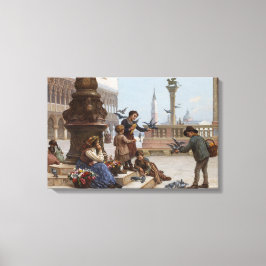 Impressão Em Tela Crianças alimentando pombos em Veneza (por Paolett
