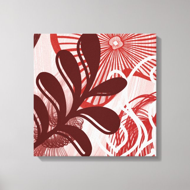 Impressão Em Tela Crimson Radiance – Abstract Botanical Sunburst Art (Frente)