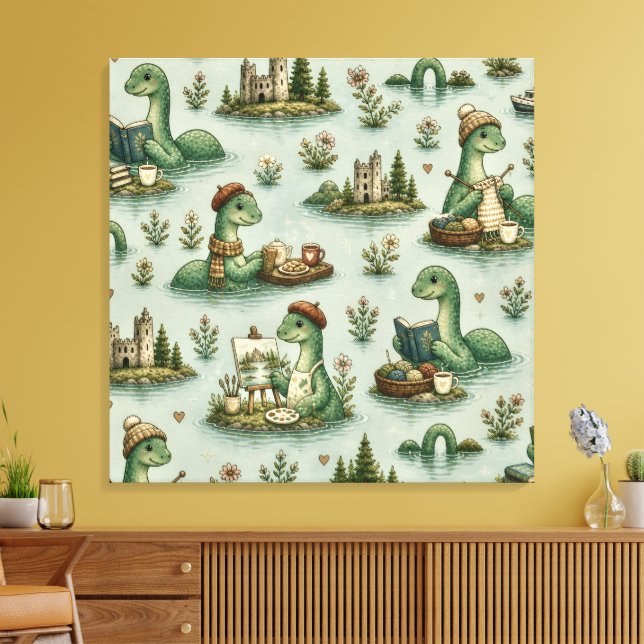 Impressão Em Tela Criptídeos Aconchegantes Nessie Monstro do Lago Ne (Insitu(Sala de estar))