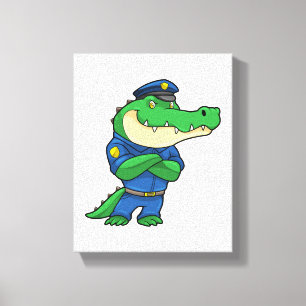 Impressão Em Tela Crocodilo como agente da polícia com uniforme