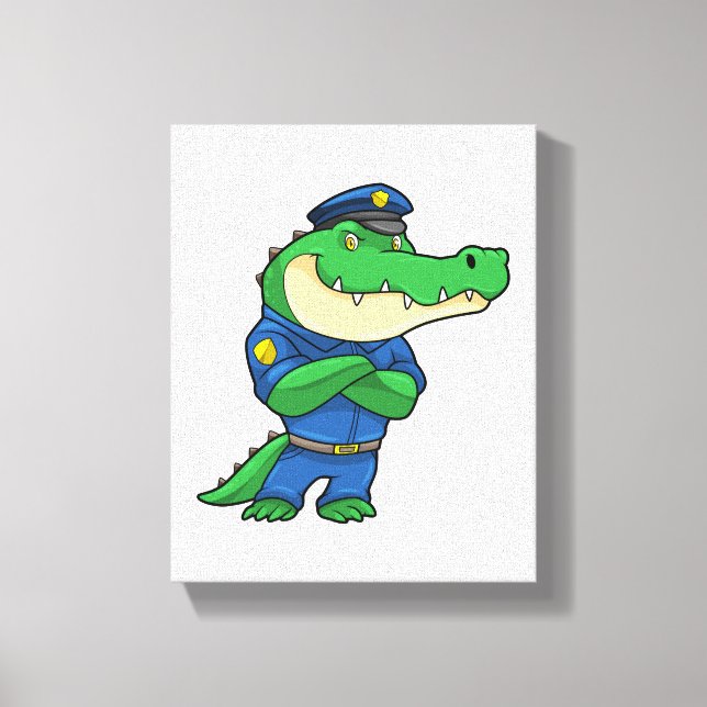 Impressão Em Tela Crocodilo como agente da polícia com uniforme (Frente)