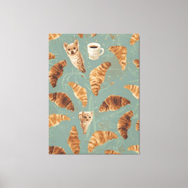 Impressão Em Tela Croissant Crawl Cats, Coffee & French Bakery Chaos