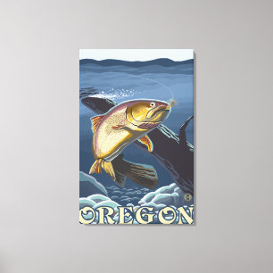 Impressão Em Tela Cruz da pesca da truta - seção - viagens vintage