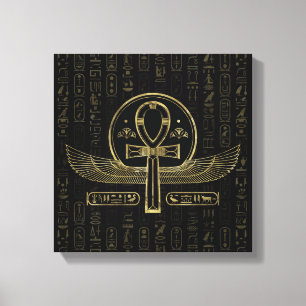 Impressão Em Tela Cruz egípcia - Ankh - ouro e preto