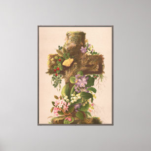 Impressão Em Tela Cruz Floral Rústica Vintage, Cartão de Páscoa,