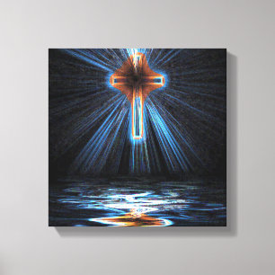 Impressão Em Tela cruz sagrada refletida na água