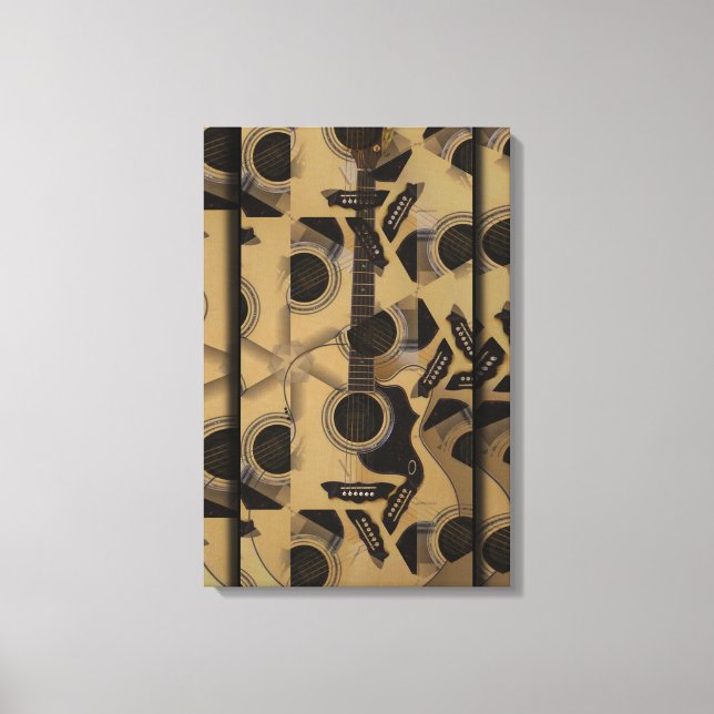 Impressão Em Tela Cubismo de Violão Acústico (Frente)