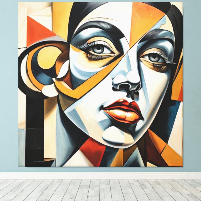 Impressão Em Tela Cubismo Moderno Mulher Face Estilo Picasso Abstrat (Insitu(piso de madeira))