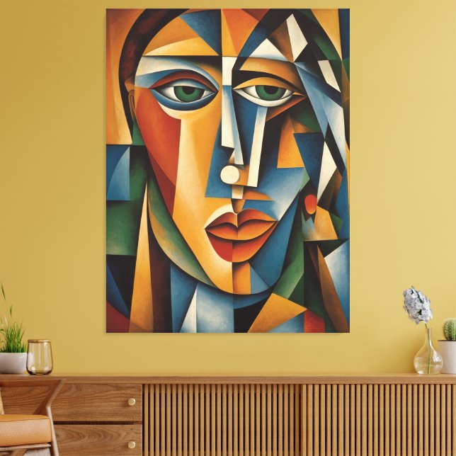 Impressão Em Tela Cubismo Vibrante Retrato Picasso Braque fêmea (Insitu(Sala de estar))