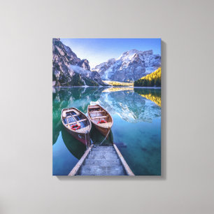 Impressão Em Tela Cumes da dolomite do lago Braies, Italia