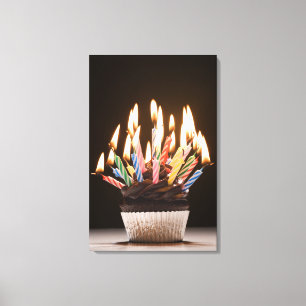 Impressão Em Tela Cupcake com velas do aniversário