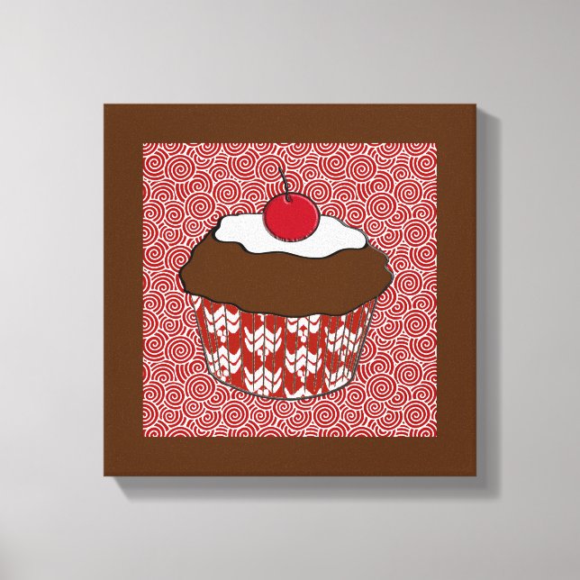 Impressão Em Tela Cupcake de chocolate em padrão vermelho e branco (Frente)