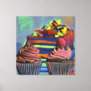 Impressão Em Tela Cupcakes e bolo Ainda a vida Abstrato