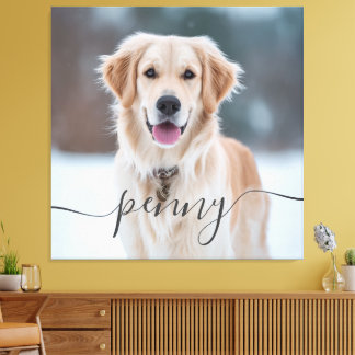 Impressão Em Tela Custom Pet Name Photo Elegant Script Dog