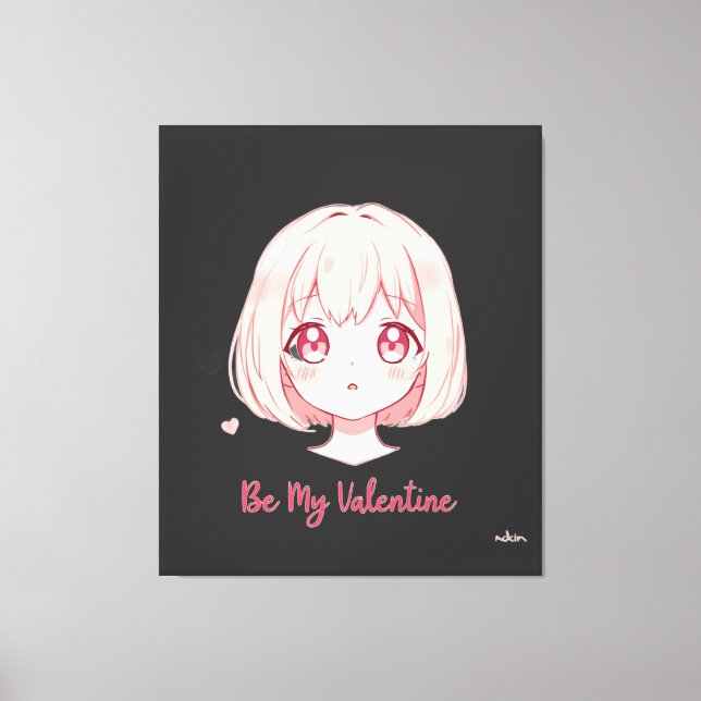 Impressão Em Tela Cute Anime Girl - Be My Valentine T-Shirt (Frente)