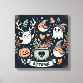 Impressão Em Tela Cute Boho Autumn Ghost Wreath Wall Decal