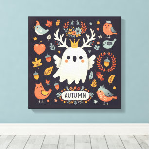 Impressão Em Tela Cute Boho Autumn Ghost Wreath Wall Decal