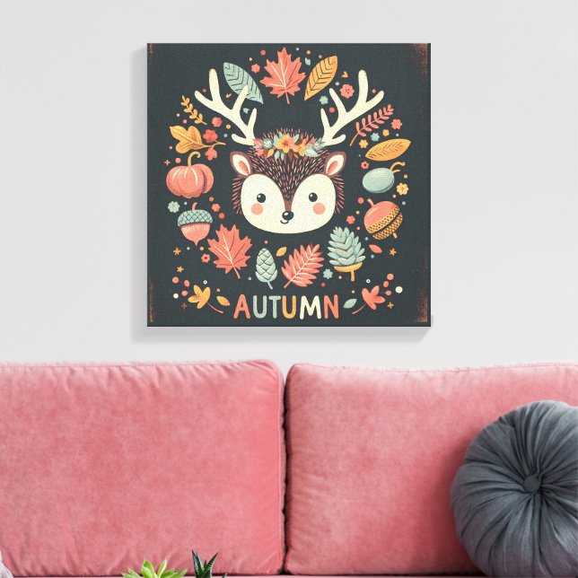 Impressão Em Tela Cute Boho Autumn Hedgehog Wreath Wall Decal (Insitu(Sala de estar))