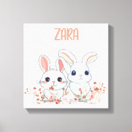 Impressão Em Tela Cute Bunny floral