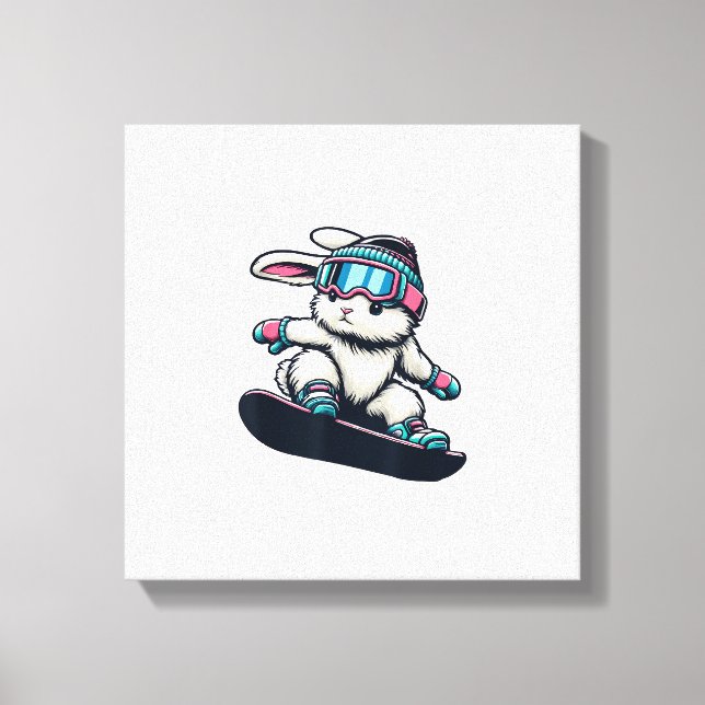 Impressão Em Tela Cute Bunny Performing Snowboarding Trick Kids East (Frente)