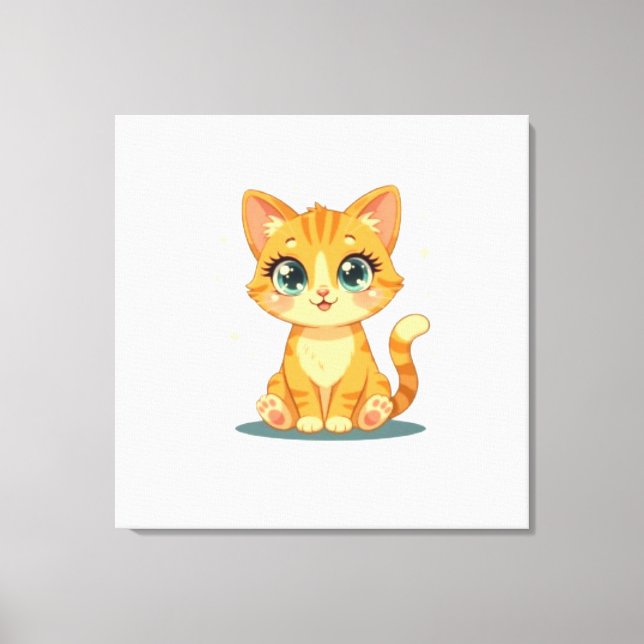 Impressão Em Tela **Cute Cartoon Cat – Adorable Kitty Illustration** (Frente)