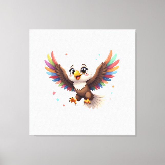 Impressão Em Tela Cute Cartoon Eagle Flying – Friendly Vector Art (Frente)
