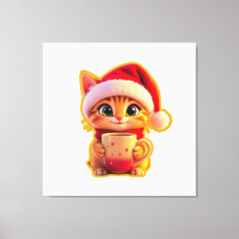 Impressão Em Tela **Cute Christmas Cat with Santa Hat – Funny Holida