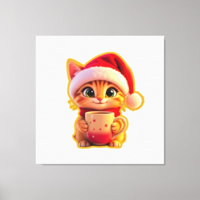 Impressão Em Tela **Cute Christmas Cat with Santa Hat – Funny Holida (Frente)