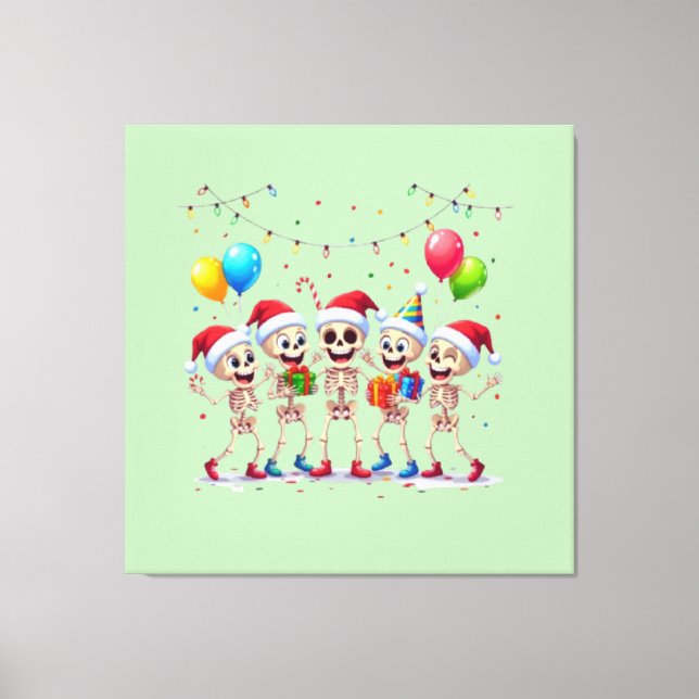 Impressão Em Tela Cute Funny Skeletons Christmas & New Year Celebrat (Frente)