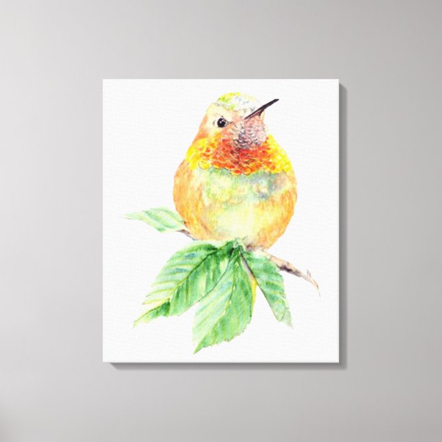 Impressão Em Tela Cute Hummingbird Watercolor Painting Wildlife Art (Frente)