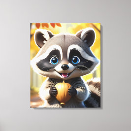 Impressão Em Tela Cute Kawaii style Racoon segurando uma bolota