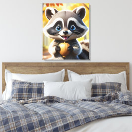 Impressão Em Tela Cute Kawaii style Racoon segurando uma bolota