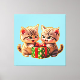 Impressão Em Tela **Cute Kittens Fighting Over a Gift – Funny Christ
