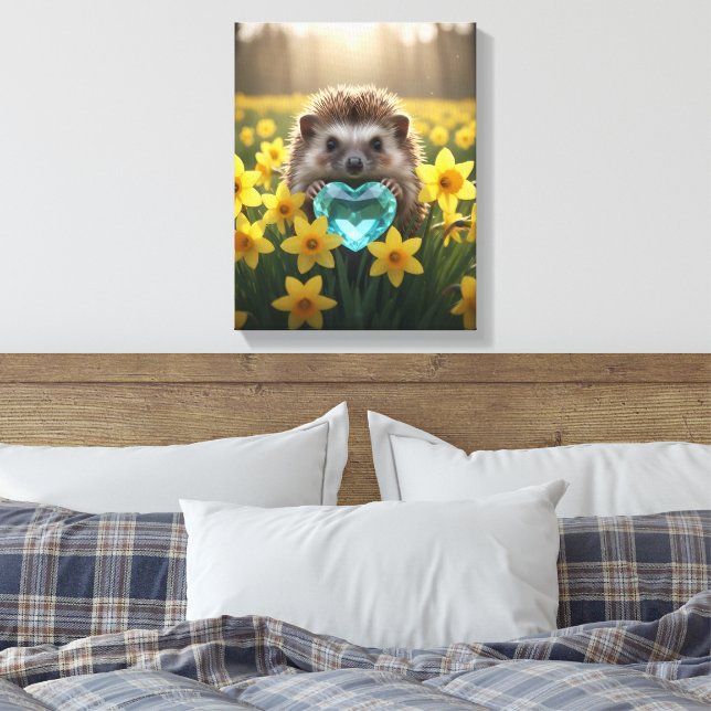 Impressão Em Tela Cute March Hedgehog with Aquamarine Heart (Insitu(Quarto))