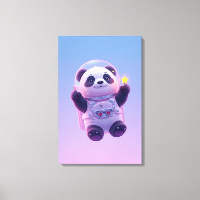 Impressão Em Tela Cute Panda Astronaut Kids Wall Art – Funny Space  (Frente)