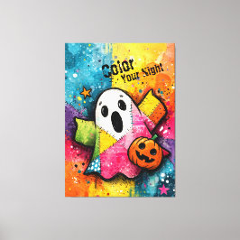 Impressão Em Tela Cute Patchwork Ghost Colorful Splatter Art