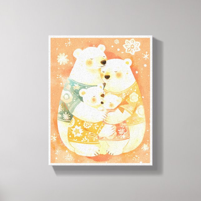 Impressão Em Tela Cute Polar Bear Family Vertical Poster Wall Art (Frente)