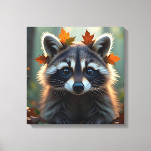 Impressão Em Tela Cute Raccoon em Folhas de Queda