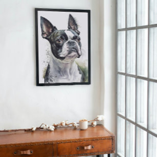 Impressão Em Tela Cute Watercolor Boston Terrier
