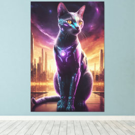 Impressão Em Tela Cyber Cat Poster - Muro Felino Físico Físico-Físic