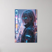 Cyberpunk Cityscape Poster Futurística Female Hack