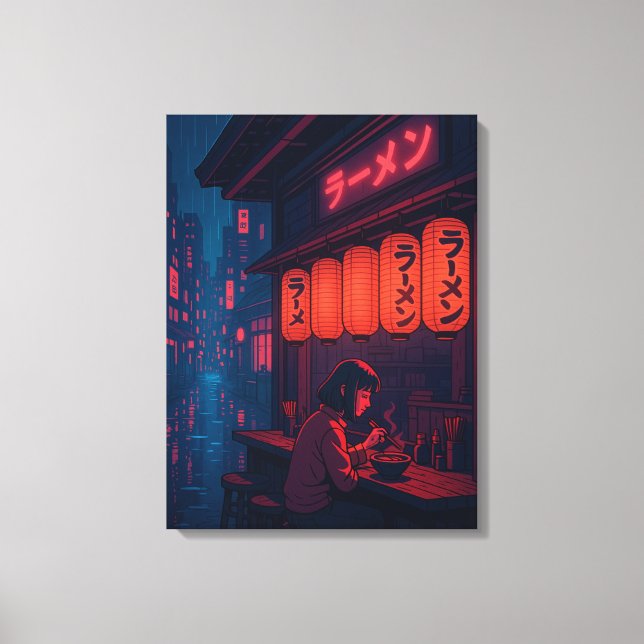 Impressão Em Tela Cyberpunk Ramen Night Poster – Neon Japanese Citys (Frente)