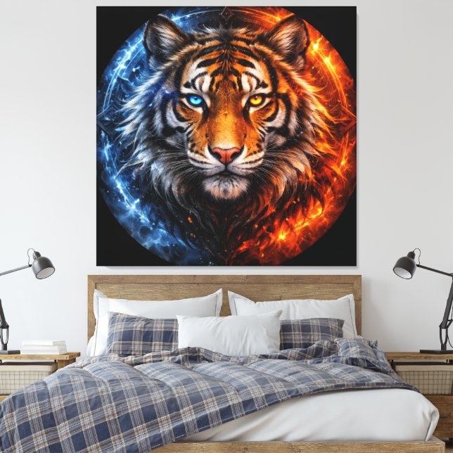 Impressão Em Tela Daagwear – Duality Tiger | Fire & Ice Spirit (Insitu(Quarto))