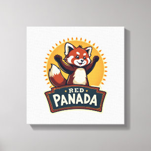 Impressão Em Tela Dabbing Vintage Panda Vermelho Gráfico Animal Retr