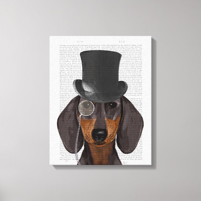 Impressão Em Tela Dachshund, Chapéu Formal e Chapéu (Frente)