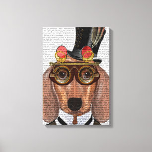 Impressão Em Tela Dachshund com chapéu e óculos