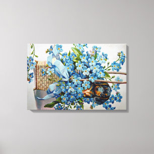 Impressão Em Tela Dachshund e Forget-Me-Nots