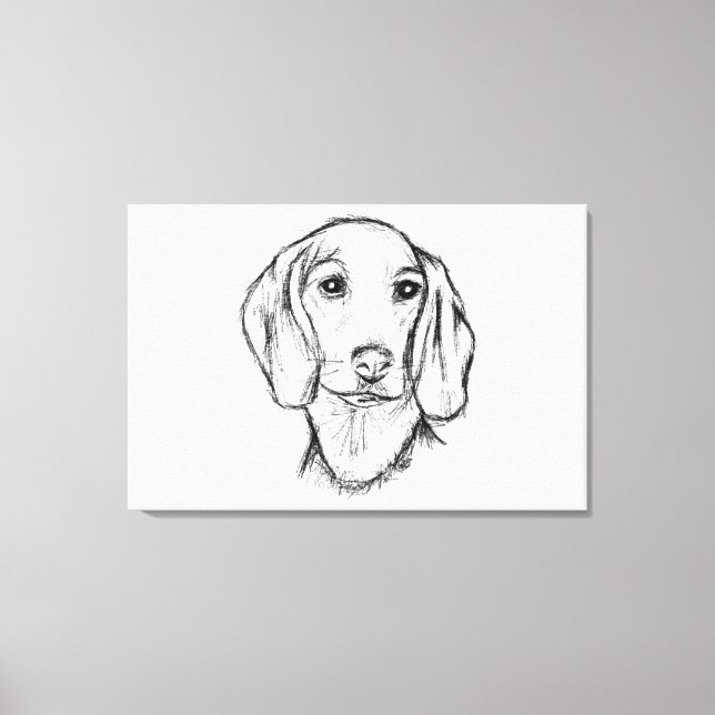 Impressão Em Tela dachshund hand drawn sketch black white puppy dog  (Frente)
